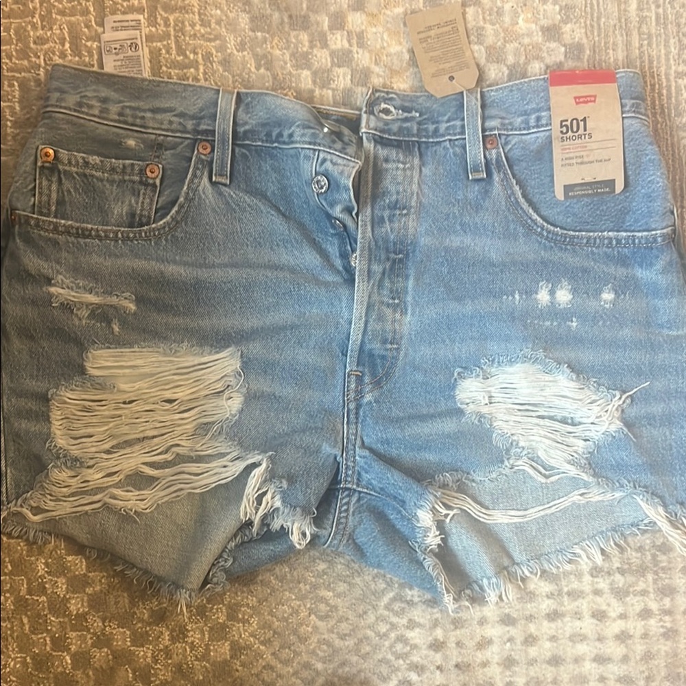 Levi's Blue Distressed Jean Shorts